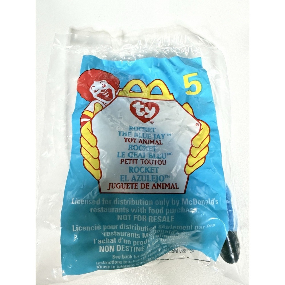 McDonalds Happy Meal 1999 TY Rocket The Blue Jay Beanie Baby Plush Toy # 5 B-1